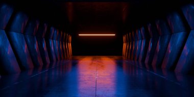 Gelecekçi Uzaylı Uzay Gemisi Siber Boş Beton Beton Asfalt Sığınağı Yeraltı Sığınağı Showroom Studio Dark Grunge 3D Görüntü