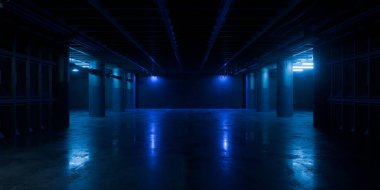 Yeraltı Tüneli Koridoru Uzay Gemisi Kırmızı Işıltı Odası Garaj Hangarı Bilim Kurgu Fütüristik Metal Ağ Panelleri Yapı Taş Döşeme Mağazası Garaj Işıkları 3D Görüntü