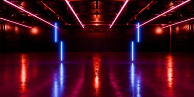 Modern Uzaylı Tüneli Koridoru Uzay Gemisi Kırmızı Işıltı Odası Garaj Hangarı Bilim Kurgu Mağazası Fütüristik Metal Ağ Paneller Yapı Taş Döşeme Mağazası Garaj Işıkları 3D Görüntü