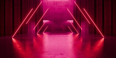 Modern Yeraltı Beton Blokları Koridor Odası Koridoru Tünel Sığınak Hangarı Sahne Işıkları Boş Depo 3D Resim Çizimi