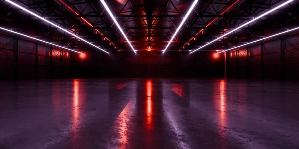 Modern Uzaylı Tüneli Koridoru Uzay Gemisi Kırmızı Işıltı Odası Garaj Hangarı Bilim Kurgu Mağazası Fütüristik Metal Ağ Paneller Yapı Taş Döşeme Mağazası Garaj Işıkları 3D Görüntü