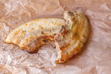 Frying chopped bacon. Fried meat.