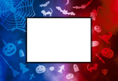 Cadılar Bayramı partisi için dekorasyon. El yapımı kağıt dekor. Kutlama kartı, poster, pankart tasarımı. Örümcek ağı, balkabağı, yarasa, kediler, hayaletler ve örümcekler