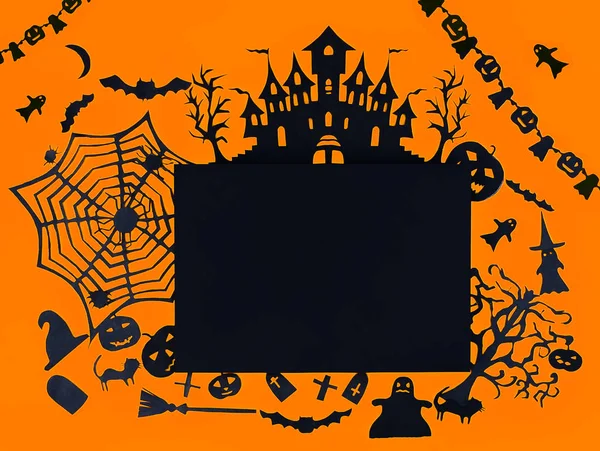 Decorations for Halloween party. Handmade paper decor. Festive greeting card, poster, banner design. — 스톡 사진