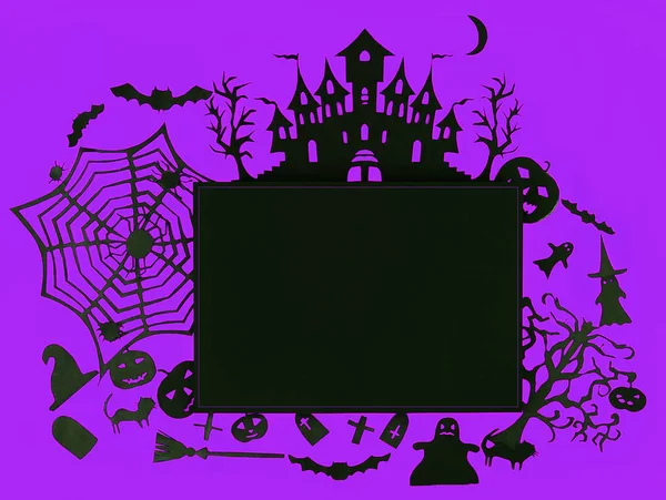 Decoraties voor Halloween feest. Handgemaakte papieren decor. Feestelijke wenskaart, poster, banner design. — Stockfoto