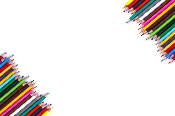 Kolorowe Ołówki Białym Tle Powrót Elementów Szkolnych Puste Miejsce Tekst — Zdjęcie stockowe
