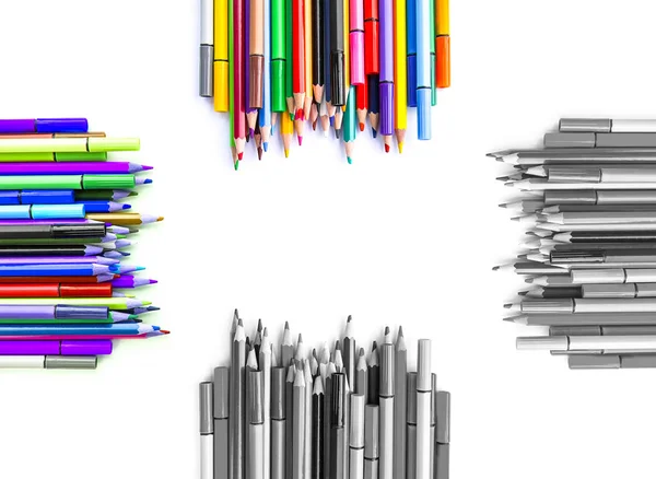 Material Escolar Volver Elementos Diseño Escuela Lápices Colores Sobre Fondo —  Fotos de Stock