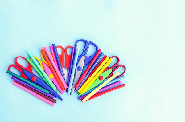 School Supplies Back School Design Elements Colorful Markers Scissors Light — Stock Photo, Image