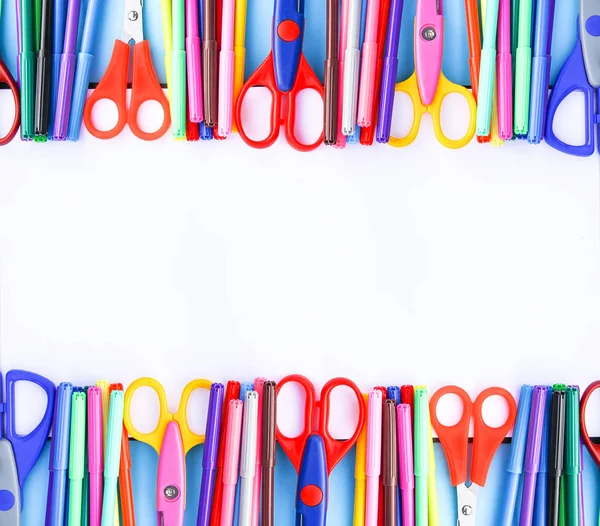 School Supplies Back School Design Elements Colorful Markers Scissors White — Stock Photo, Image