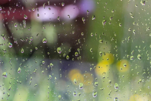 用滴的雨湿的玻璃 — 图库照片