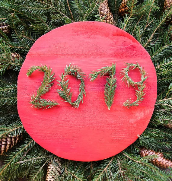 Номери 2019 року з гілок ялинки. Щасливі новорічні сезонні елементи дизайну для святкових вітальних листівок, плакатів, банерів, інтернету, запрошень . — стокове фото
