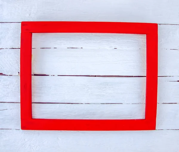 Red Wooden Empty Frame White Aged Background — 스톡 사진