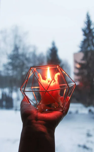 Luz Quente Cera Abelha Natural Feita Mão Morrendo Vela Castiçal — Fotografia de Stock