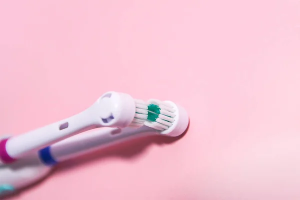 Two Electrical Toothbrushes Soft Light Pink Background — Stock Photo, Image