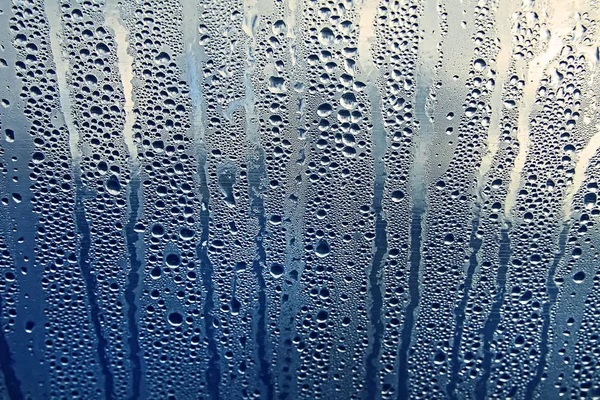 Esőcseppek Textúrája Nedves Átlátszó Felületen Ködös Üveg — Stock Fotó