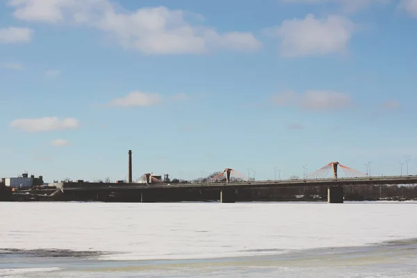 Зимовий Пейзаж Мостом Ризі Латвії Східній Європі — стокове фото