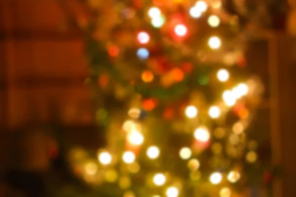 Geschmückter Tannenbaum Goldene Unschärfe Bokeh Licht Hintergrund — Stockfoto