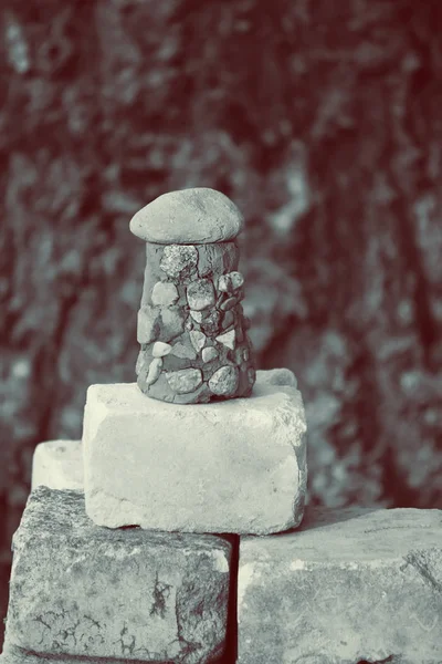 Juguete Casero Pequeño Castillo Barro Piedras — Foto de Stock