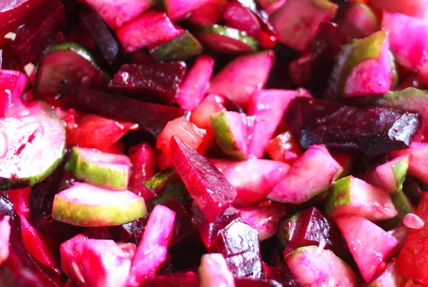 Beet and cucumber salad vinaigrette in a cup