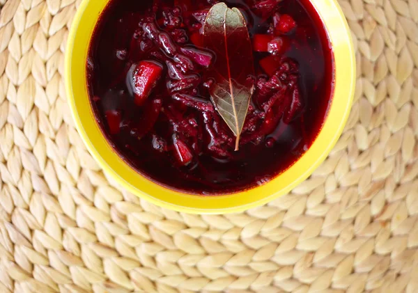 Sopa Remolacha Borscht Rojo Tradicional Ruso Ucranio Con Crema Agria —  Fotos de Stock
