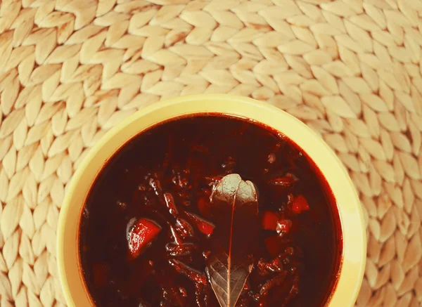 Borscht Vermelho Tradicional Russo Ucraniano Sopa Beterraba Com Creme Azedo — Fotografia de Stock
