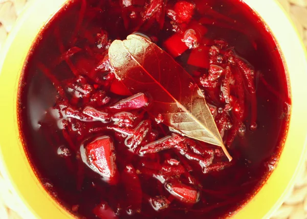 Tradisional Russian Dan Ucrainian Red Borscht Atau Sup Bit Dengan — Stok Foto