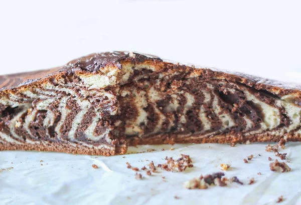 Süßes Streifenkuchen Zebra Mit Kakao Aus Nächster Nähe — Stockfoto