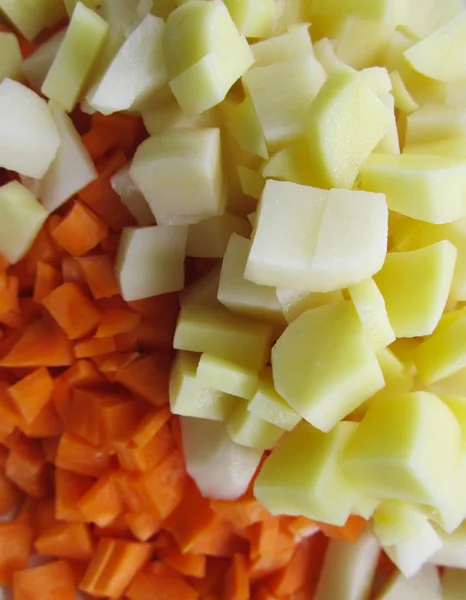 Primer Plano Zanahoria Patatas Verduras Crudas Coloridas — Foto de Stock