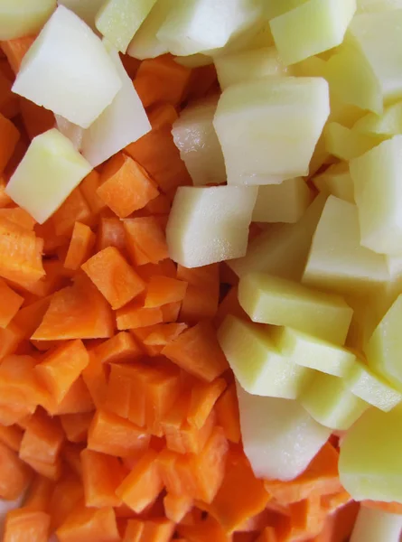 Primer Plano Zanahoria Patatas Verduras Crudas Coloridas — Foto de Stock