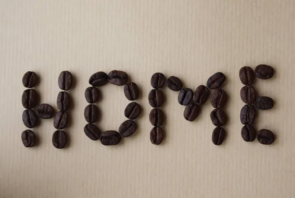 Home Word Written Coffee Beans Aged Brown Paper Texture — Stock Photo, Image