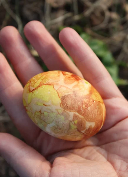 Πολύχρωμο Πασχαλινό Αυγό Γυναικείο Χέρι — Φωτογραφία Αρχείου