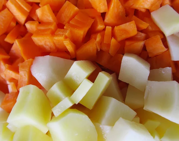 Patatas Frescas Crudas Rodajas Zanahoria — Foto de Stock