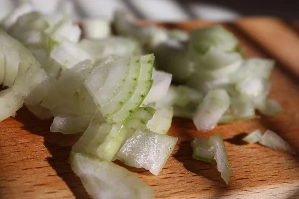 Primer Plano Cebolla Cruda Verde Rodajas — Foto de Stock