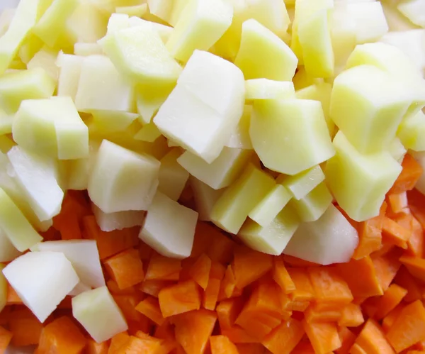 Zanahoria Picada Cortada Rodajas Patatas Olla — Foto de Stock