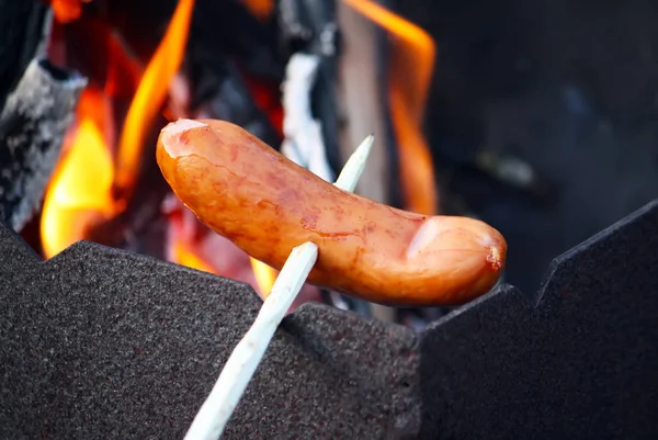 Grilled sausages outdoors — Stock Photo, Image