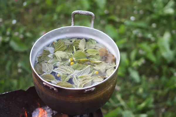 Process of herbal tea preparation.