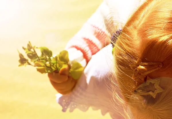 Little Girl Flowers Park — Stock Photo, Image