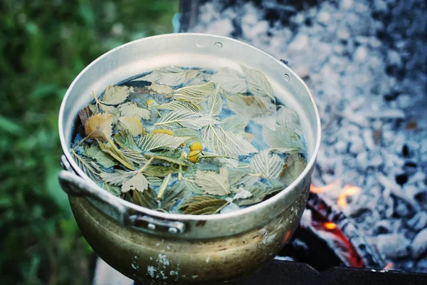 Process of herbal tea preparation.