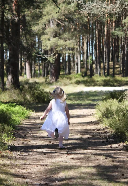 Menina Correndo Luz Sol Parque Outono — Fotografia de Stock