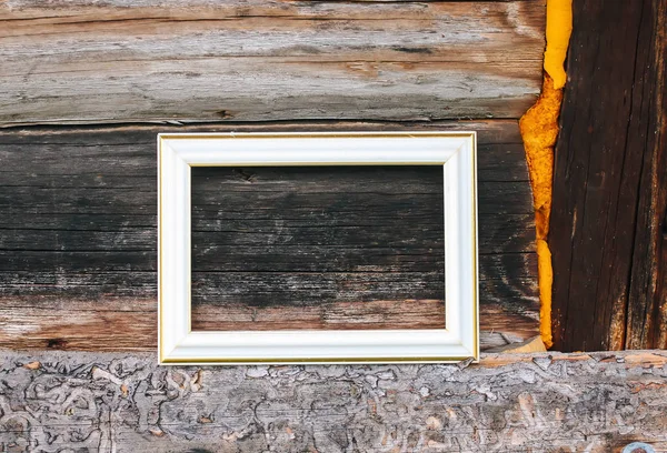 Empty Picture Photo Frame Weathered Wood Background — 스톡 사진