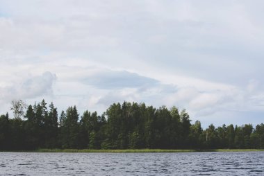 Letonya 'daki göl. Rüzgarlı bir günde küçük dalgalarla su yüzeyi.