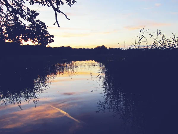 Lago Letónia Bela Paisagem Calma Noite — Fotografia de Stock