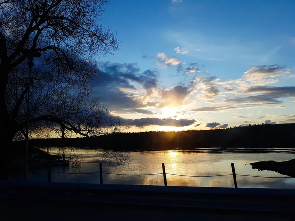 Beau Paysage Nuageux Paysage Coucher Soleil Avec Ciel Lumineux Forêt — Photo