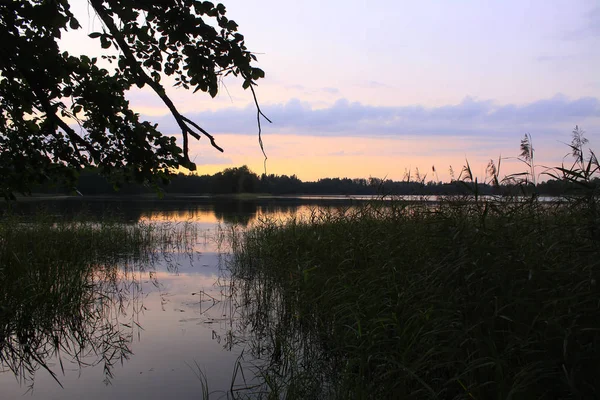 Noite Lago Letônia Europa Oriental — Fotografia de Stock
