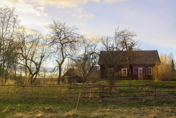 Paysage Estival Campagne Avec Ancienne Maison Rurale Pommiers — Photo