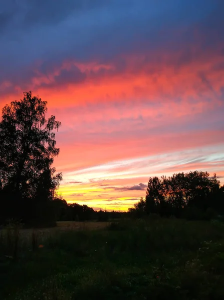 Vacker Molnlandskap Solnedgång Landskap Med Ljus Himmel Och Skog — Stockfoto