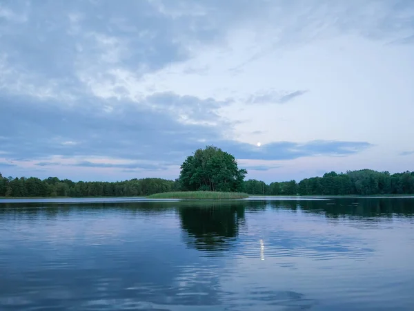 Lugn Sjöyta Kvällen Lettland Östeuropa Sommar Solnedgång Landskap Med Vatten — Stockfoto