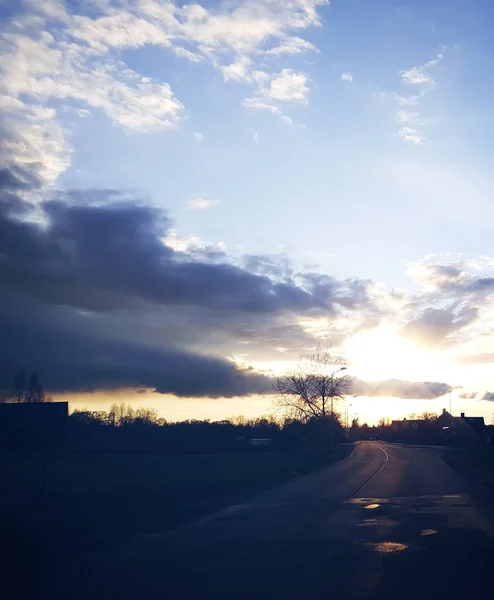 道路や森林と春の風景 — ストック写真