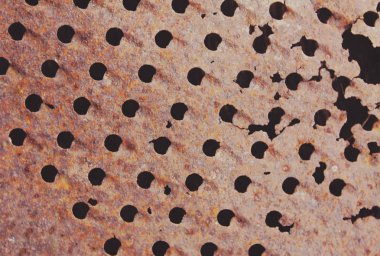 Surface of old metal texture. Abstract grungy rustic background with holes.