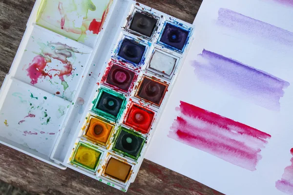 Watercolor Paints Palette Paper — Stock Photo, Image